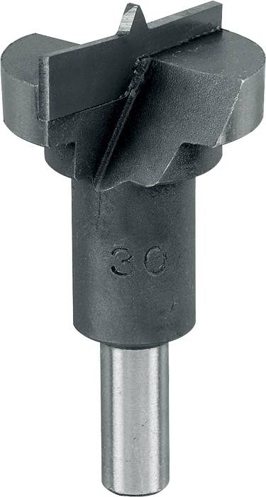 Bohrkopf für Holz mit flachem Schneidrand und mittlerer Zentrierspitze, Durchmesser 30 mm, aus Metall hergestellt.