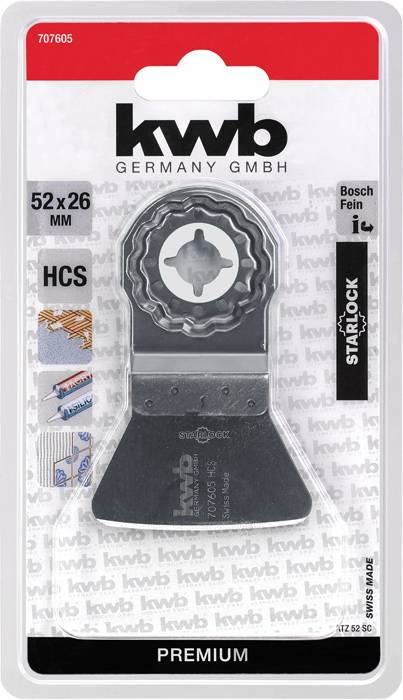 Starlock Sägeblatt 52x26 mm, HCS. Passend für Bosch und Fein. Ideal für Holzmaterial. Made in Switzerland. Premium-Qualität.