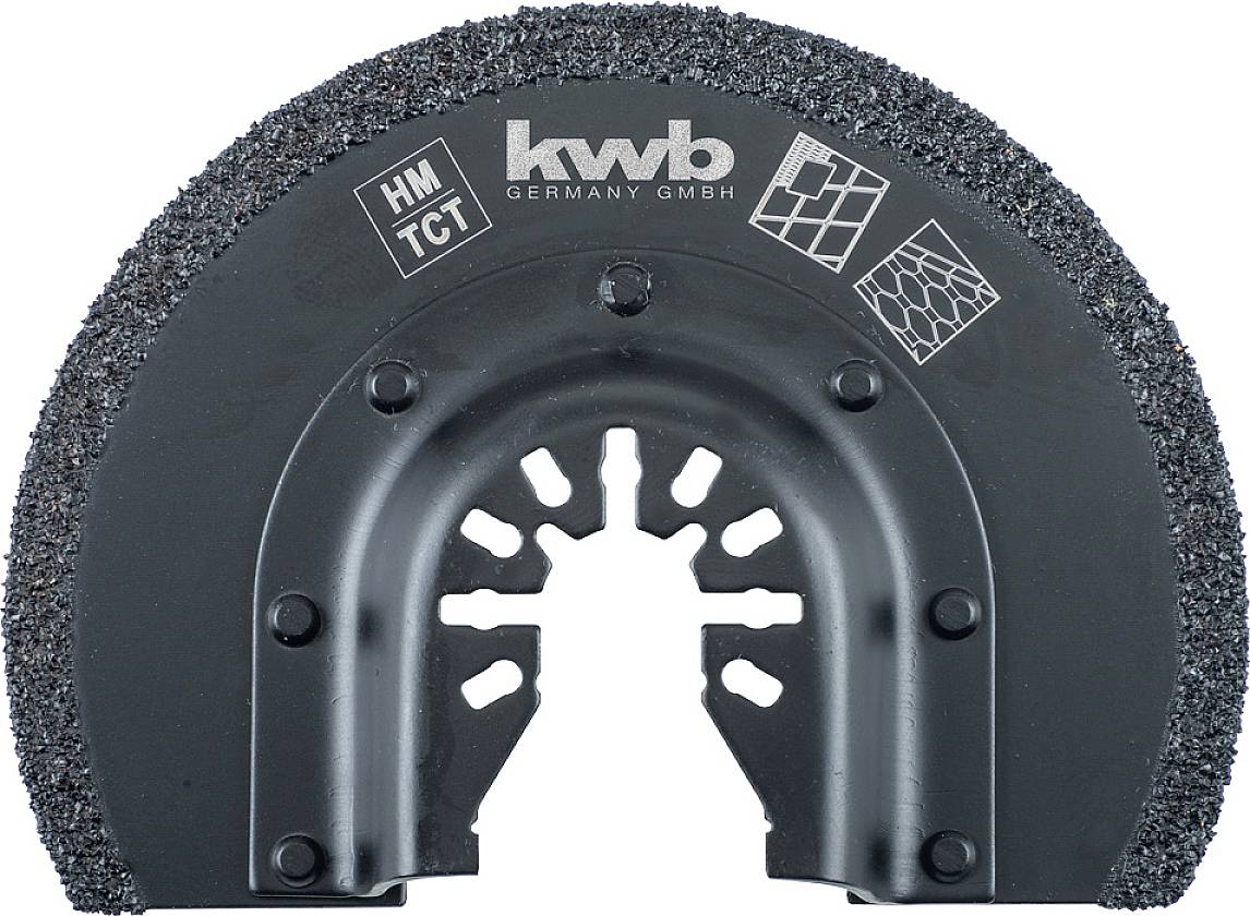 'KWB Germany GmbH' Oscillationswerkzeugklinge mit HM-TCT Beschichtung, geeignet für Fliesen- und Mauerwerksschneiden.