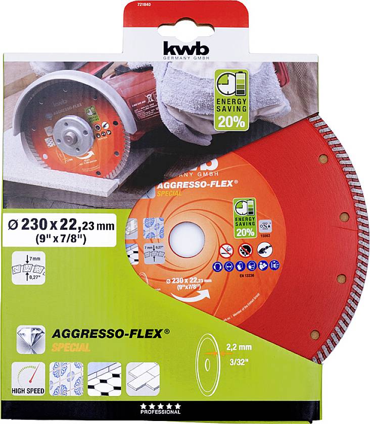 Kwb 721840 Diamanttrennscheibe Durchmesser 230mm Bohrungs-Ø 22.23mm 1St.