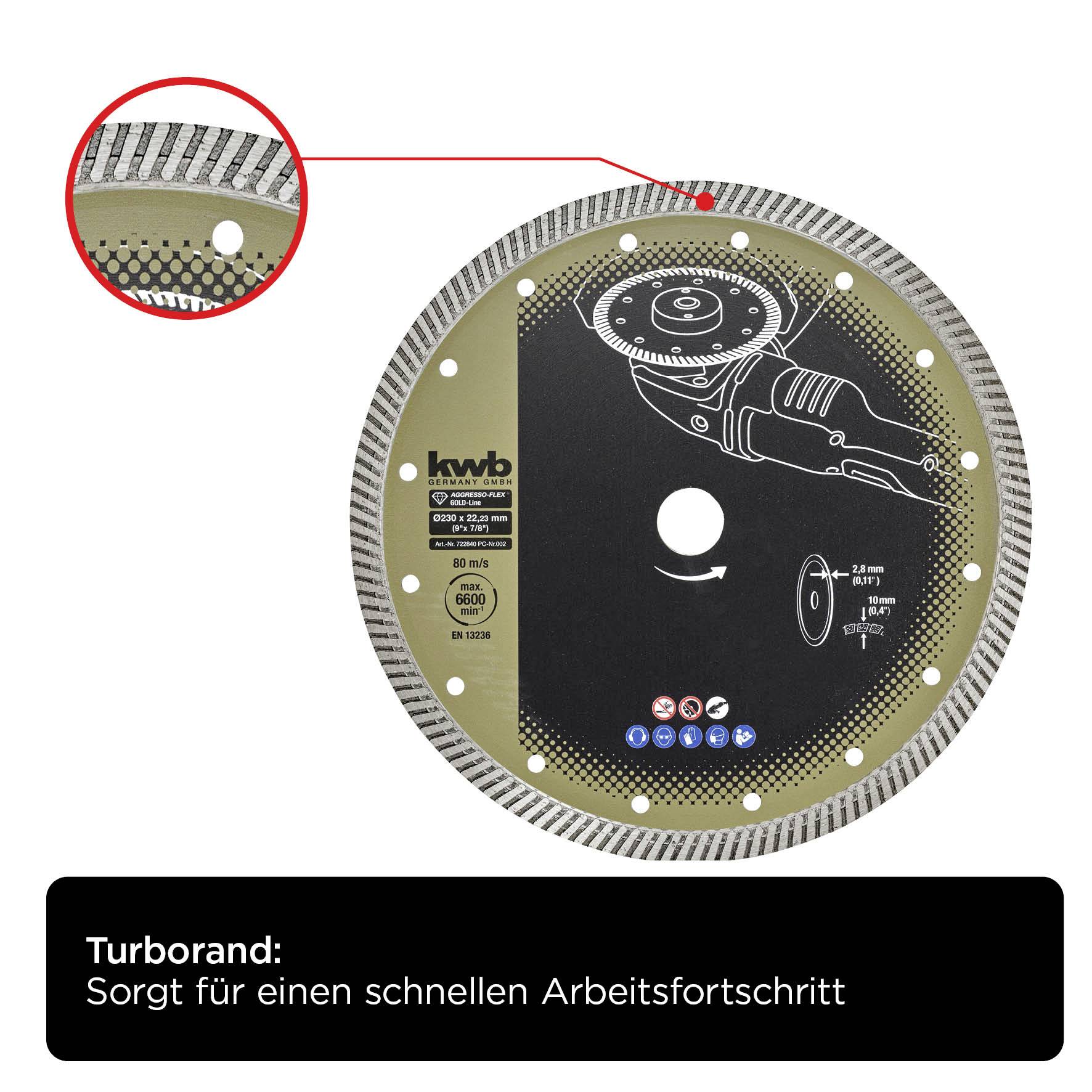 Kwb 722840 Diamanttrennscheibe Durchmesser 230mm Bohrungs-Ø 22mm 1St.