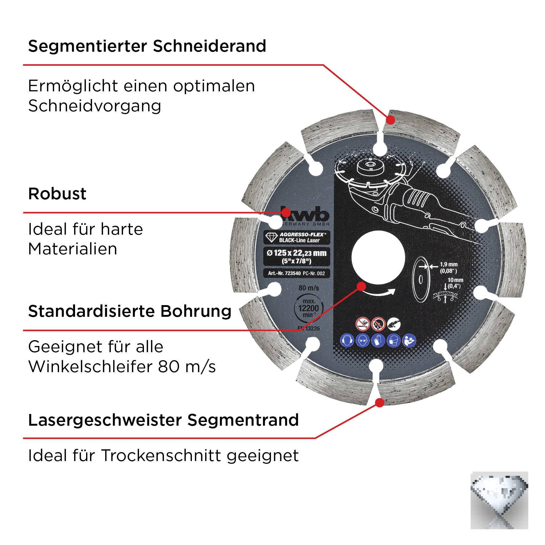 Kwb 723540 Diamanttrennscheibe Durchmesser 125mm Bohrungs-Ø 22mm 1St.