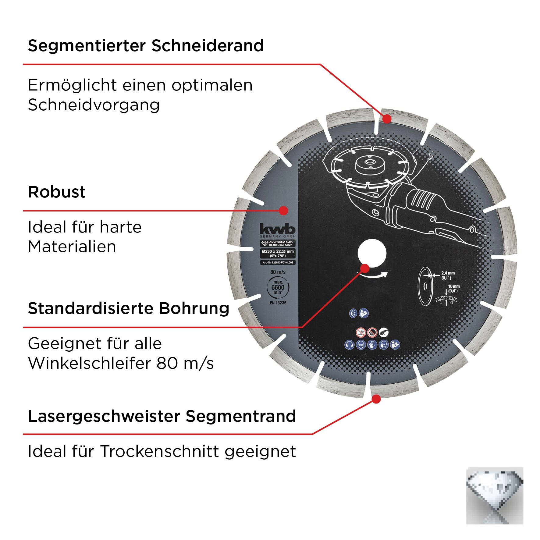 Kwb 723840 Diamanttrennscheibe Durchmesser 230mm Bohrungs-Ø 22mm 1St.