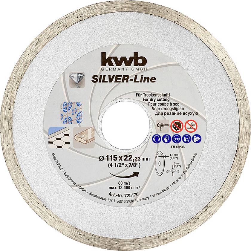 Kwb 725170 Diamanttrennscheibe Durchmesser 115 mm Bohrungs-Ø 22.23 mm Fliesen, Keramik 1 St.