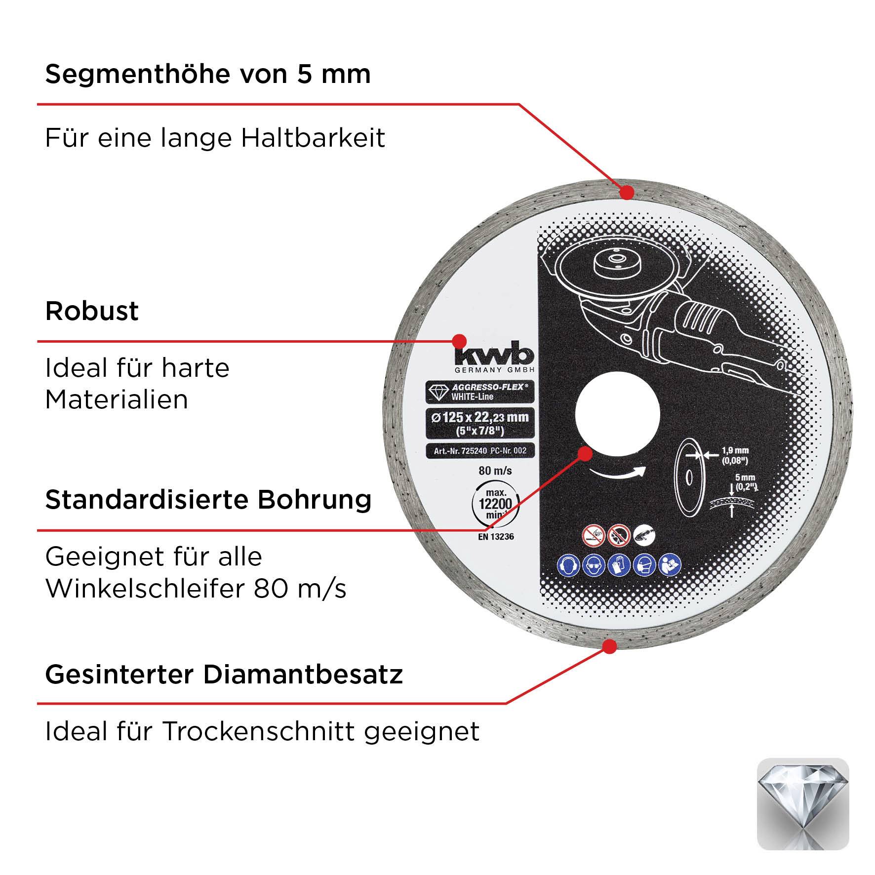 Kwb 725240 Diamanttrennscheibe Durchmesser 125mm Bohrungs-Ø 22mm 1St.