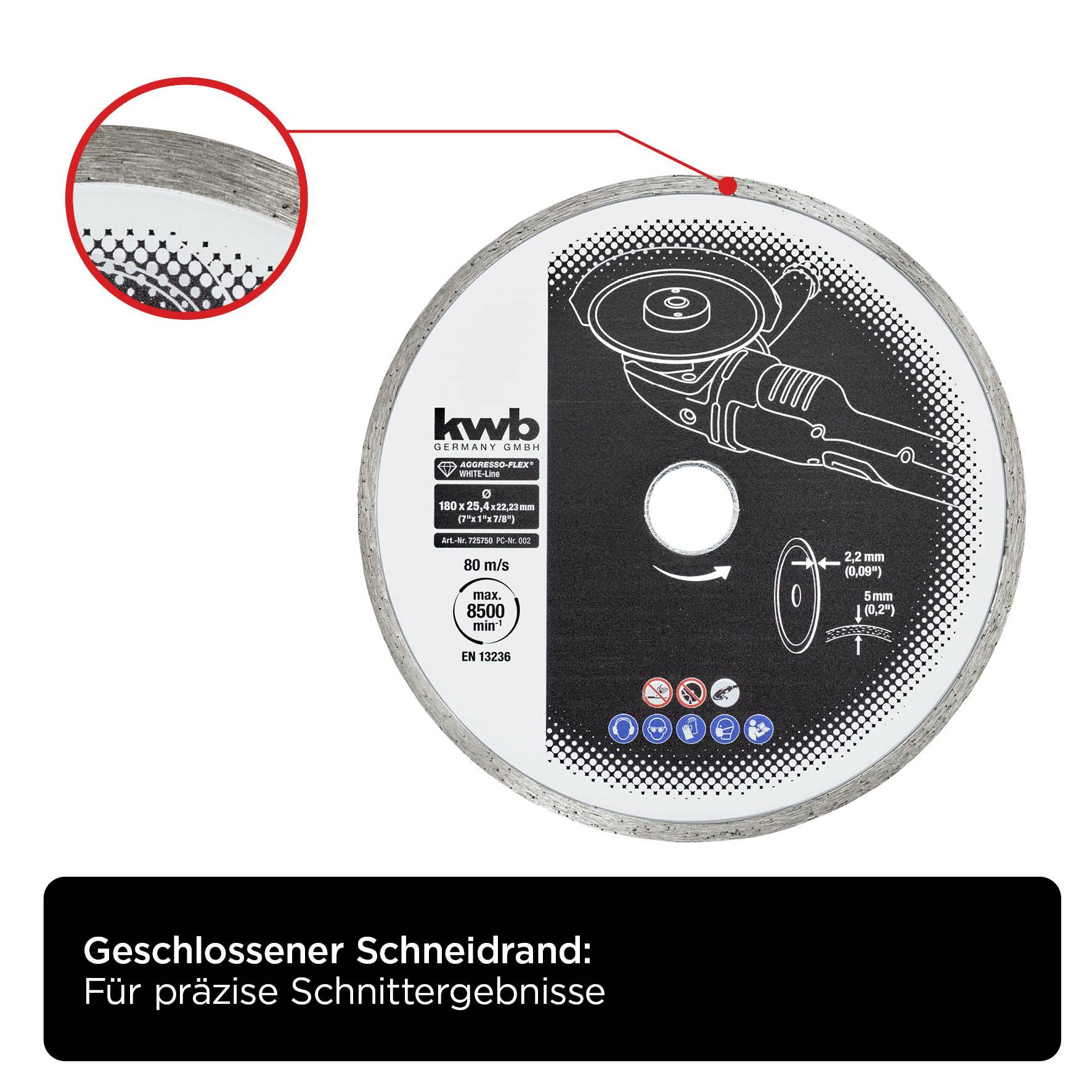 Kwb 725750 Diamanttrennscheibe Durchmesser 180mm Bohrungs-Ø 25.4mm 1St.