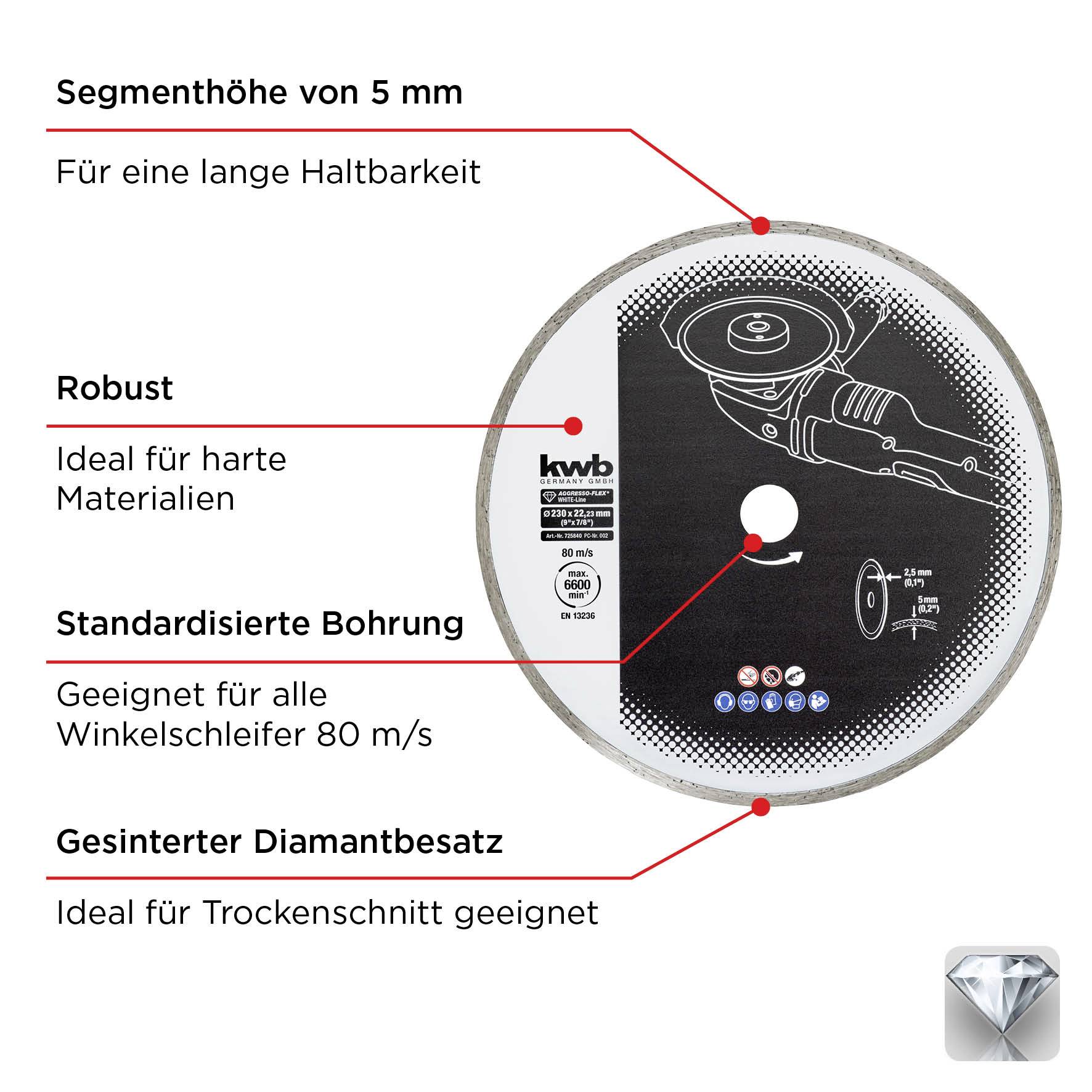 Kwb 725840 Diamanttrennscheibe Durchmesser 230mm Bohrungs-Ø 22mm 1St.