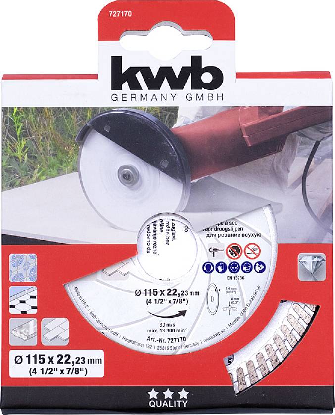 Kwb 727170 Diamanttrennscheibe Durchmesser 115mm Bohrungs-Ø 22.23mm 1St.