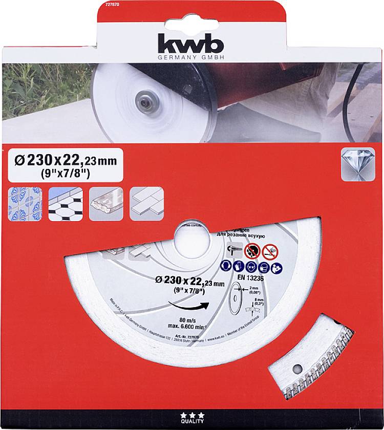 Kwb 727870 Diamanttrennscheibe Durchmesser 230mm Bohrungs-Ø 22.23mm 1St.