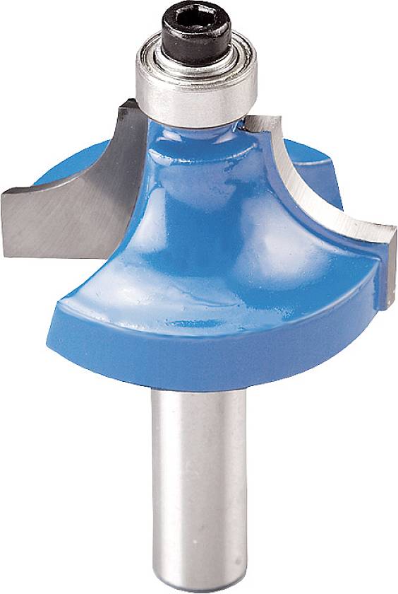 Fräser mit blauem Kunststoffbeschichtung und silbernem Schaft, verwendet in Werkzeugmaschinen zum Schneiden von Holz oder Metall.