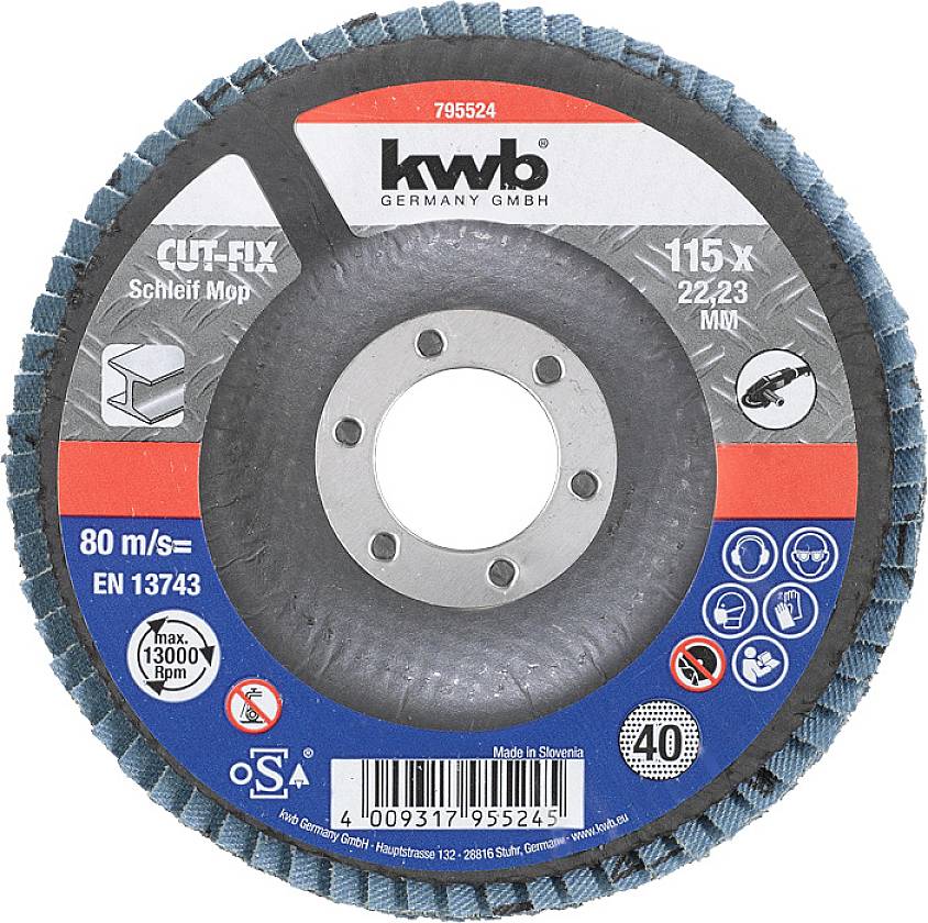 Kwb 795524 CUT-FIX® Schleifmop, Lamellenschleifteller, Metallbearbeitung, ø 115mm Durchmesser 115mm