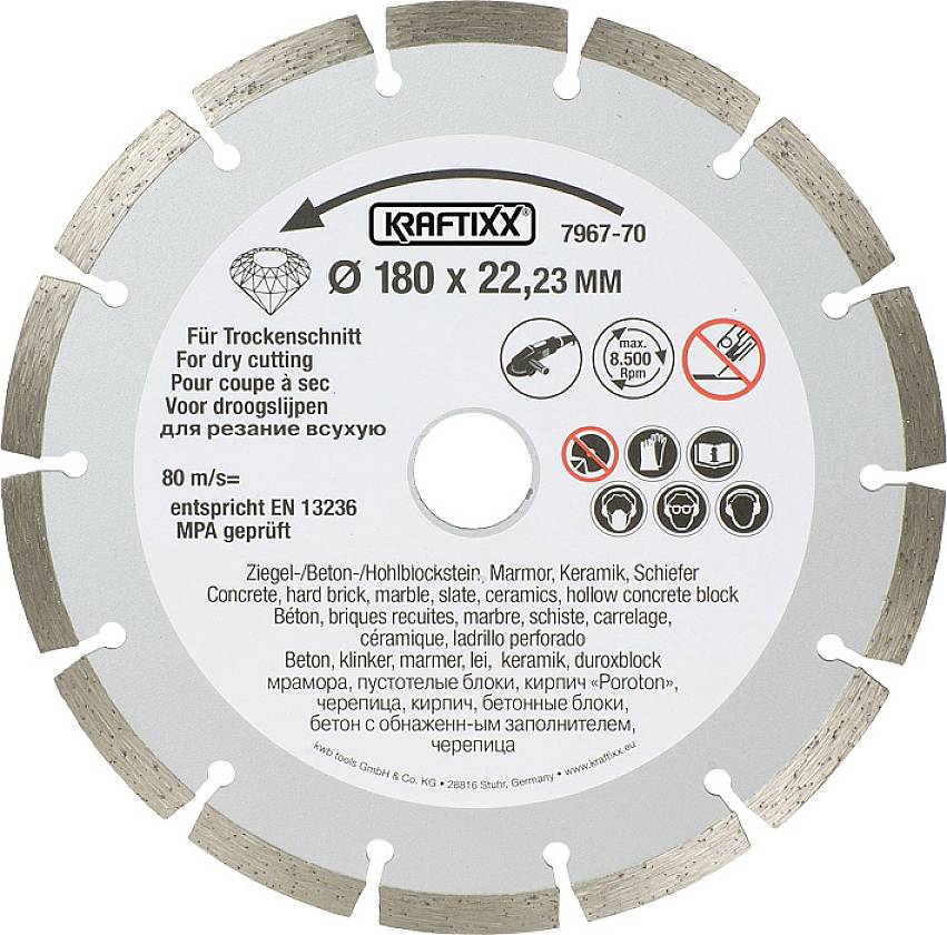 Kwb 796770 Diamanttrennscheibe Durchmesser 180mm Bohrungs-Ø 22mm 1St.