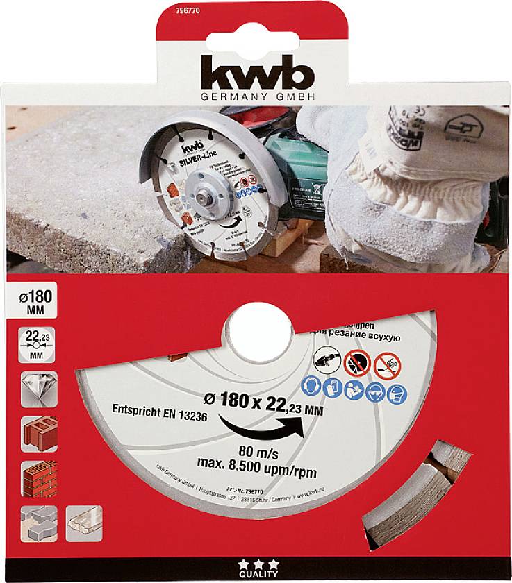 Kwb 796770 Diamanttrennscheibe Durchmesser 180mm Bohrungs-Ø 22mm 1St.