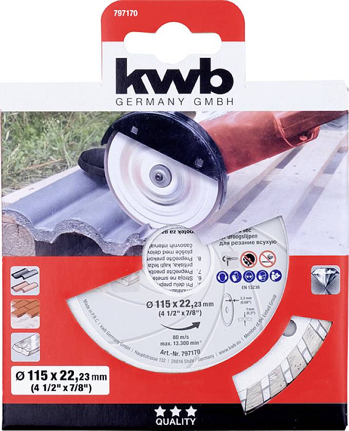 Kwb 797170 Diamanttrennscheibe Durchmesser 115mm Bohrungs-Ø 22.23mm Stein 1St.