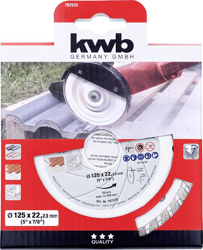 Kwb 797570 Diamanttrennscheibe Durchmesser 125mm Bohrungs-Ø 22.23mm Stein 1St.