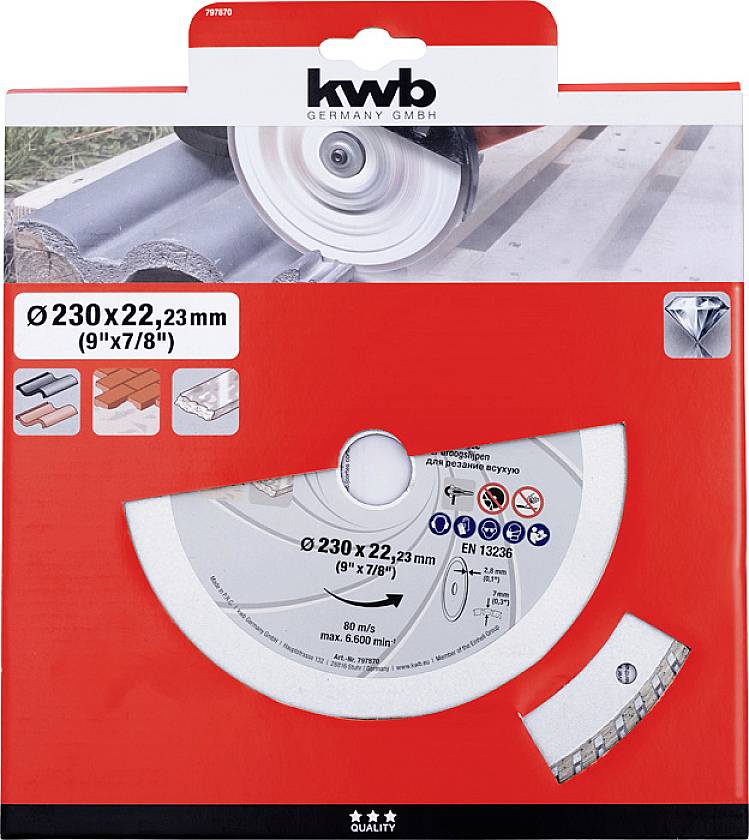 Kwb 797870 Diamanttrennscheibe Durchmesser 230mm Bohrungs-Ø 22.23mm Stein 1St.