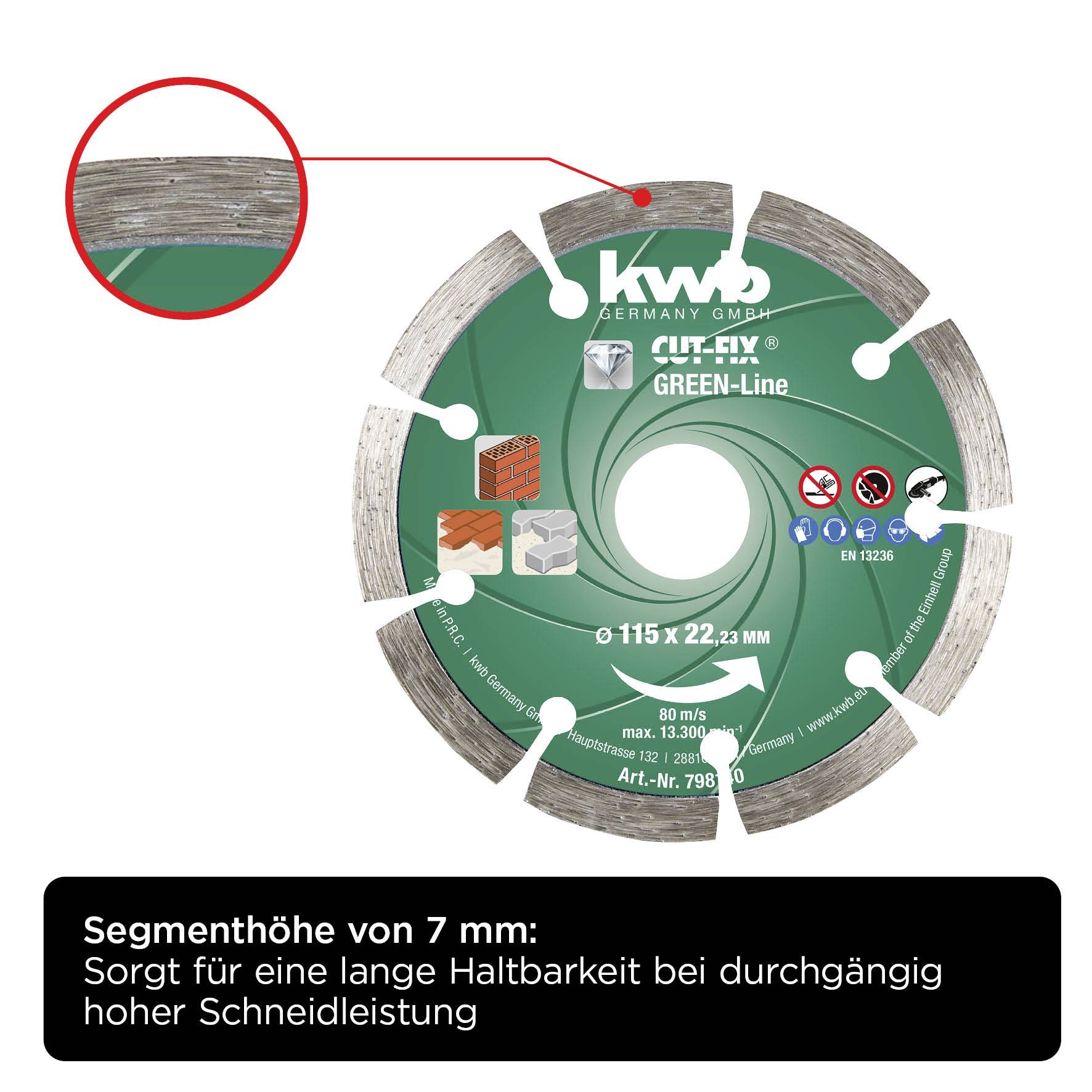 Kwb 798140 Diamanttrennscheibe Durchmesser 115mm Bohrungs-Ø 22mm 1St.