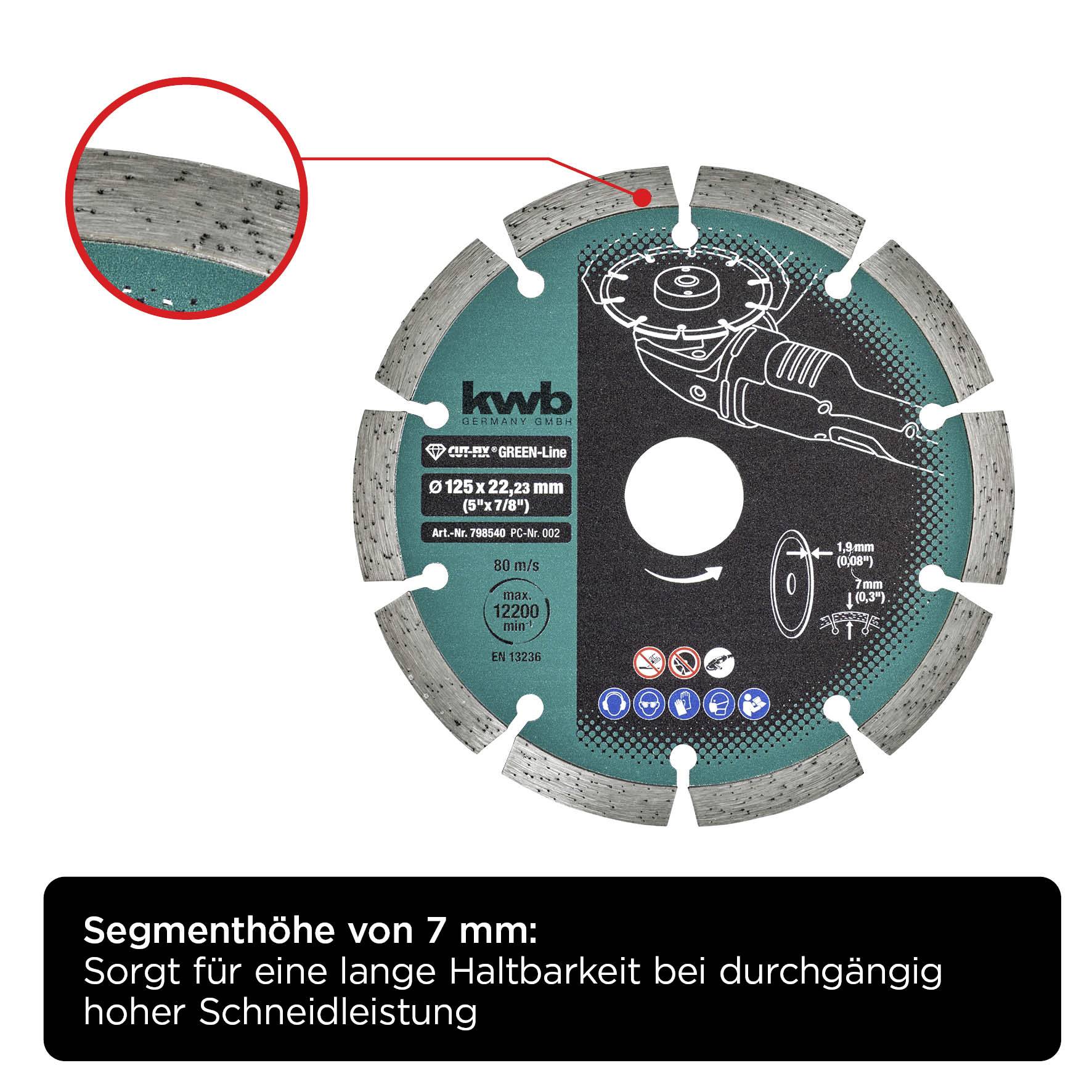 Kwb 798540 Diamanttrennscheibe Durchmesser 125mm Bohrungs-Ø 22mm 1St.
