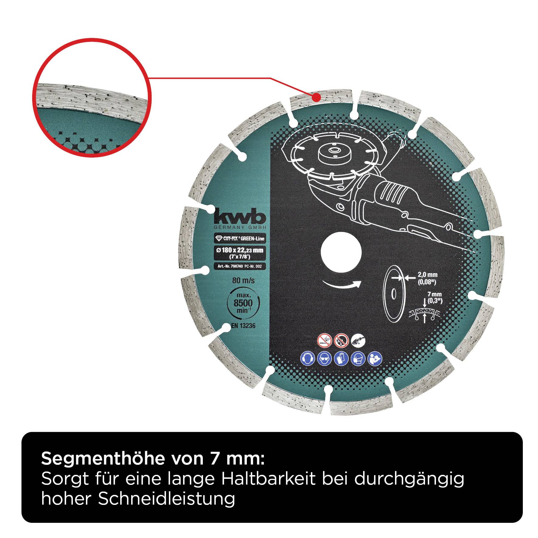 Kwb 798740 Diamanttrennscheibe Durchmesser 180mm Bohrungs-Ø 22mm 1St.