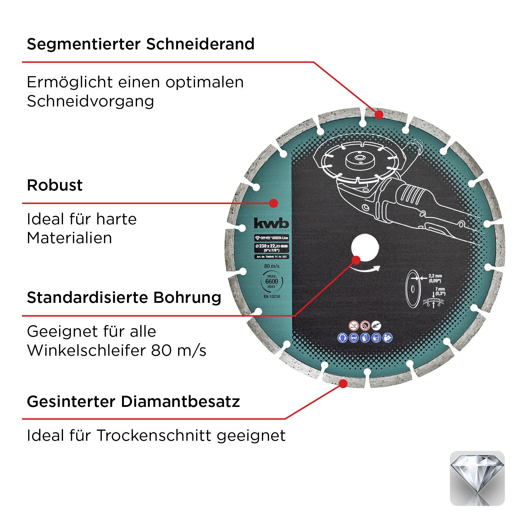 Kwb 798840 Diamanttrennscheibe Durchmesser 230mm Bohrungs-Ø 22mm 1St.