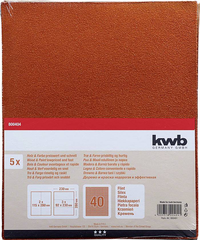 Kwb 800404 Schleifpapier Körnung (num) 40 (L x B) 280mm x 230mm 5St.