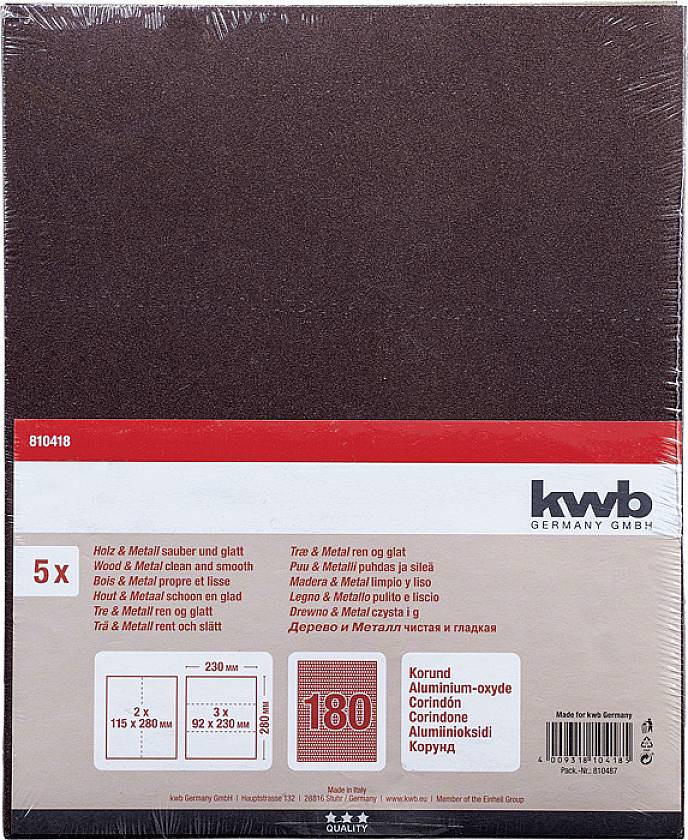 Kwb 810418 Schleifpapier Körnung (num) 180 (L x B) 280mm x 230mm 5St.