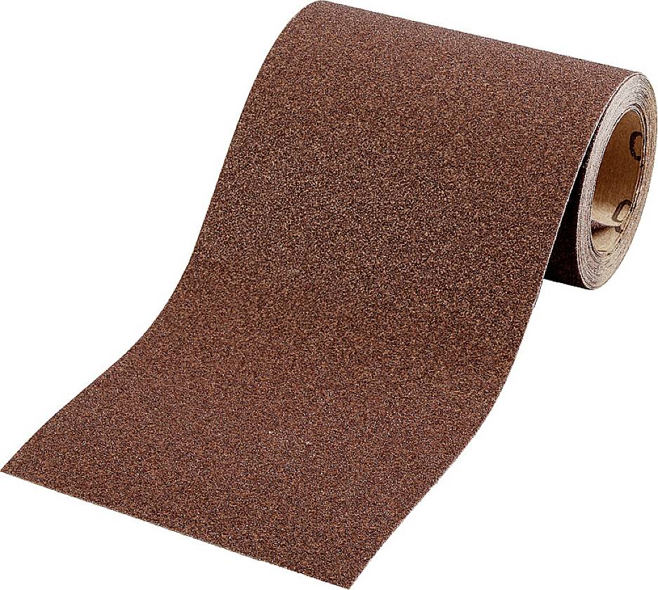 Eine Rolle Schleifpapier aufgerollt, mit grober Körnung, bereit zum Schleifen von Oberflächen.