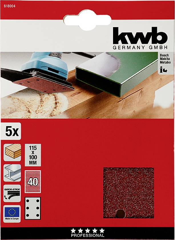 Kwb 818004 Schleifpapier Körnung (num) 40 (L x B) 100mm x 115mm 5St.