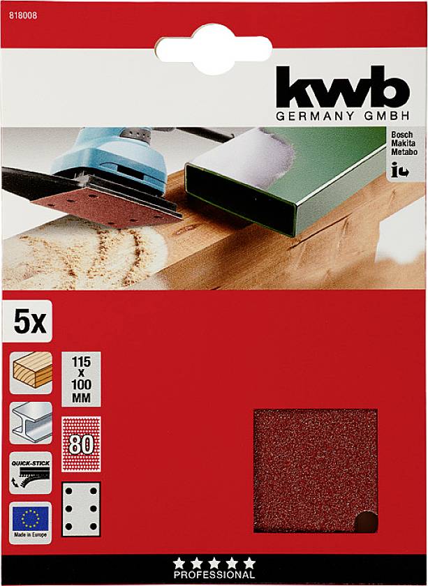 Kwb 818008 Schleifpapier Körnung (num) 80 (L x B) 100mm x 115mm 5St.