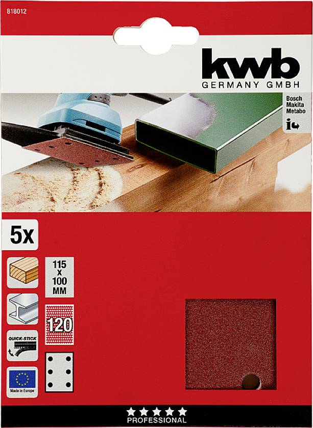 Kwb 818012 Schleifpapier Körnung (num) 120 (L x B) 100mm x 115mm 5St.
