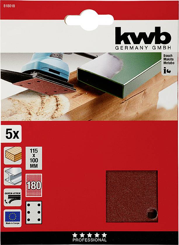 Kwb 818018 Schleifpapier Körnung (num) 180 (L x B) 100mm x 115mm 5St.