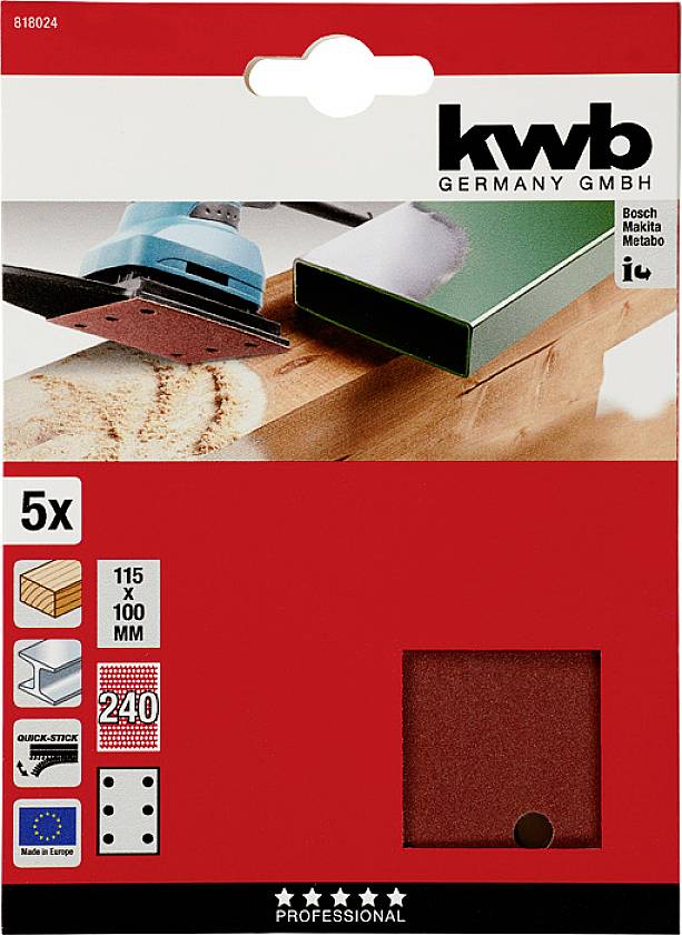 Kwb 818024 Schleifpapier Körnung (num) 240 (L x B) 100mm x 115mm 5St.