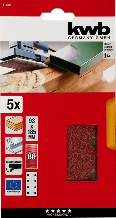 Kwb 818308 Schleifpapier Körnung (num) 80 (L x B) 185mm x 93mm 5St.