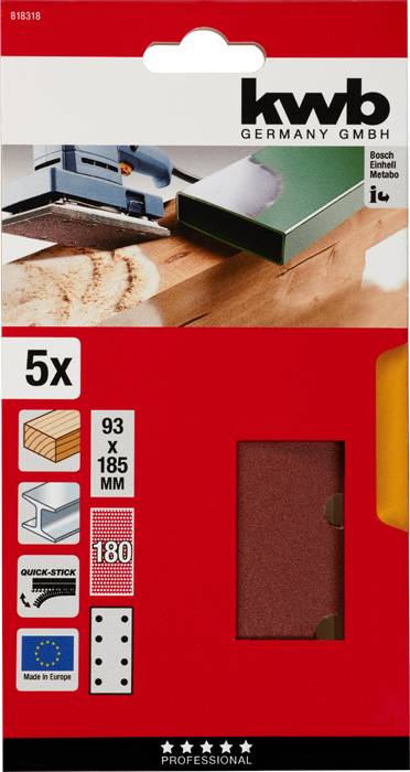Kwb 818318 Schleifpapier Körnung (num) 180 (L x B) 185mm x 93mm 5St.