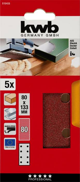 Kwb 818408 Schleifpapier Körnung (num) 80 (L x B) 133mm x 80mm 5St.