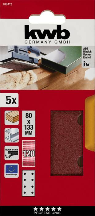 Kwb 818412 Schleifpapier Körnung (num) 120 (L x B) 133mm x 80mm 5St.