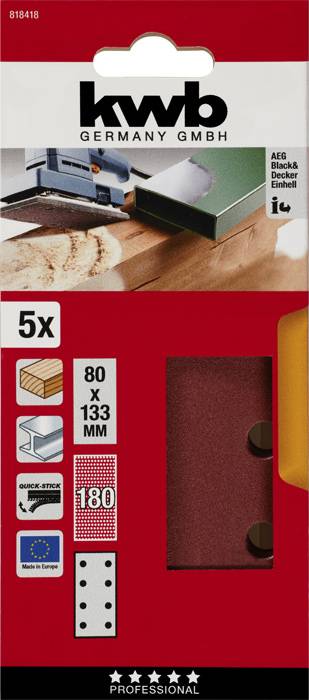 Kwb 818418 Schleifpapier Körnung (num) 180 (L x B) 133mm x 80mm 5St.