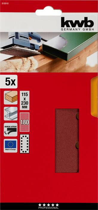 Kwb 818918 Schleifpapier Körnung (num) 180 (L x B) 230mm x 115mm 5St.