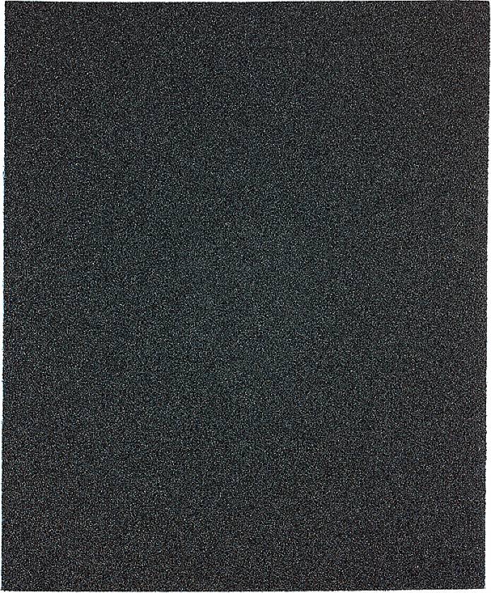 Ein Blatt schwarzes Schleifpapier mit einer rauen, körnigen Oberfläche.