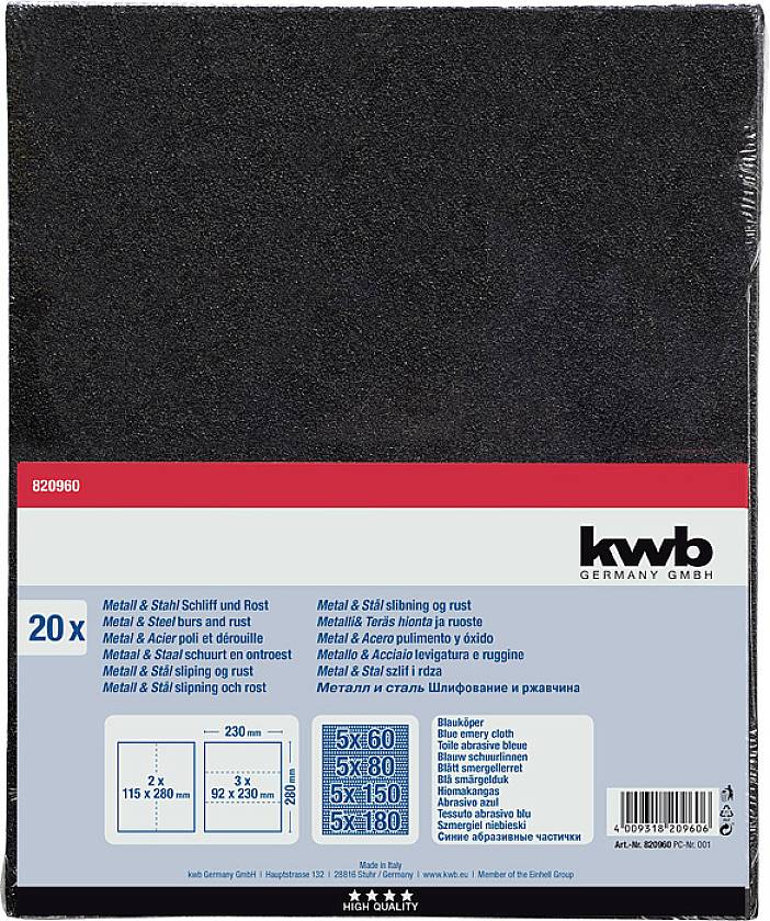 Kwb 820960 Schleifpapier Körnung (num) 60, 80, 150, 180 (L x B) 280mm x 230mm 20St.