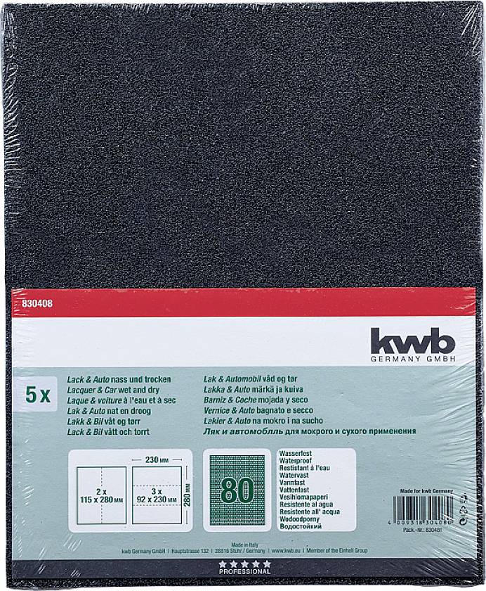 Kwb 830408 Schleifpapier Körnung (num) 80 (L x B) 280mm x 230mm 5St.