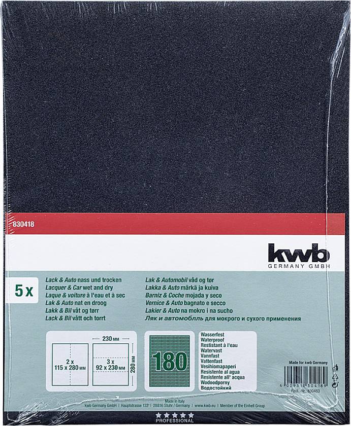 Kwb 830418 Schleifpapier Körnung (num) 180 (L x B) 280mm x 230mm 5St.