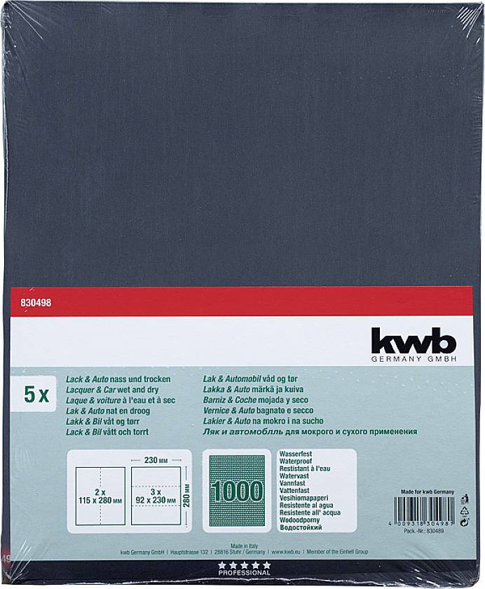 Kwb 830498 Schleifpapier Körnung (num) 1000 (L x B) 280mm x 230mm 5St.