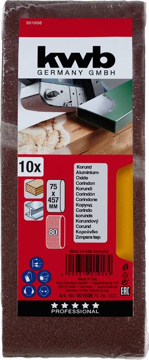 Kwb 901908 Schleifband-Set Körnung (num) 80 (L x B) 457mm x 75mm 10St.
