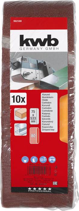Kwb 902508 Schleifband-Set Körnung (num) 80 (L x B) 533mm x 75mm 10St.