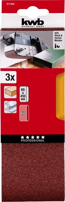 Kwb 911406 Schleifband-Set Körnung (num) 60 (L x B) 410mm x 65mm 3St.