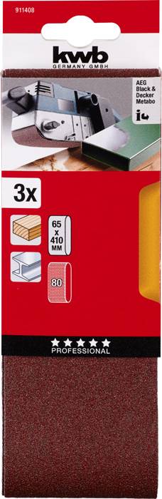 Kwb 911408 Schleifband-Set Körnung (num) 80 (L x B) 410mm x 65mm 3St.