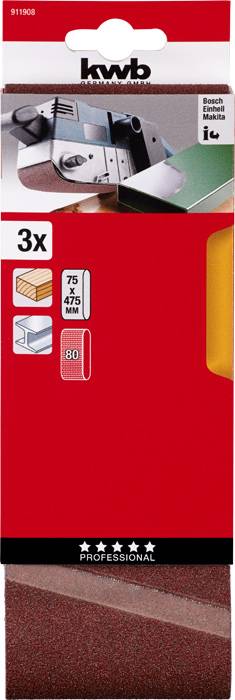 Kwb 911908 Schleifband-Set Körnung (num) 80 (L x B) 457mm x 75mm 3St.