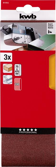 Kwb 911910 Schleifband-Set Körnung (num) 100 (L x B) 457mm x 75mm 3St.