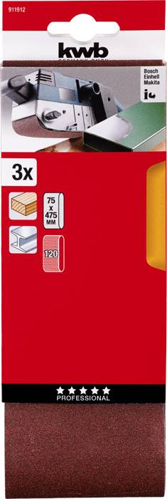 Kwb 911912 Schleifband-Set Körnung (num) 120 (L x B) 457mm x 75mm 3St.